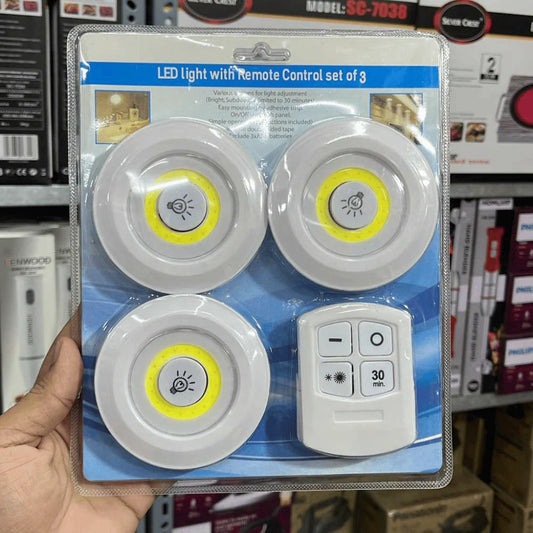 Pack Of 3 LED Remote Control Lights | Tap Light For Cabinet Wardrobe