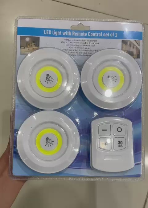 Pack Of 3 LED Remote Control Lights | Tap Light For Cabinet Wardrobe